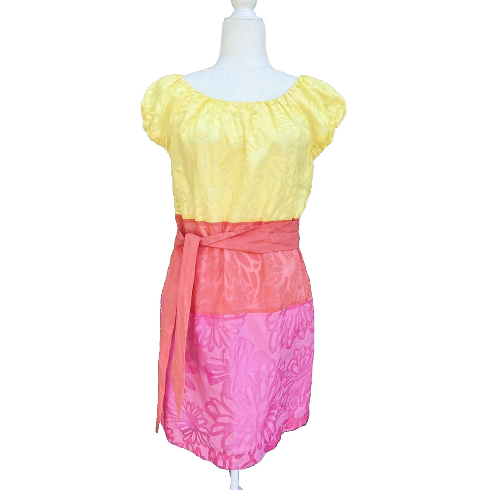 Lilly Pulitzer Hotty Pink Burnout Combo Sully colorblock flower Dress L A000262 - Picture 2 of 10